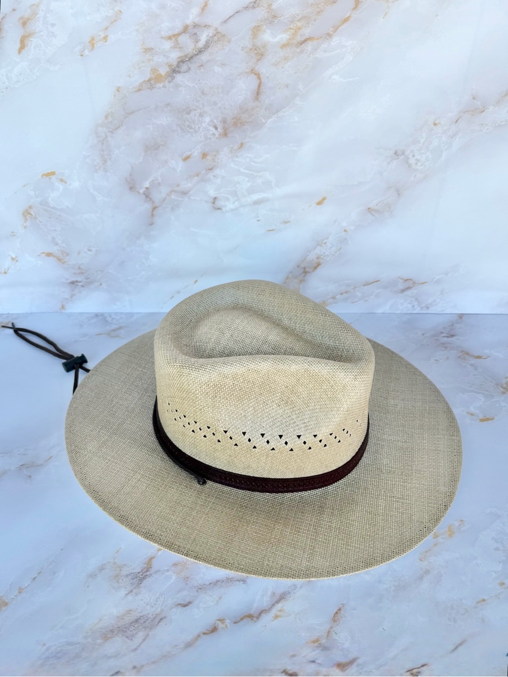 American Hat Makers Wide Brim Straw Safari Hat with Brown Band
